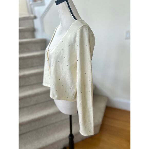 ASOS Cream White Scoop Pearl Button Rhinestone Sparkle Cardigan Coquette - Picture 3 of 7